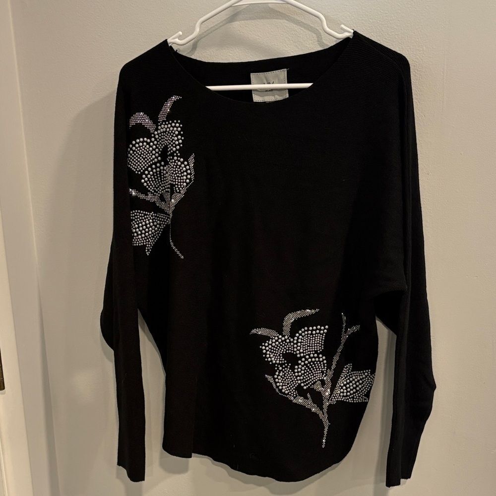 Milano Black Long Sleeve Sweater with Beautiful Detailed Silver Inlay Accents - Picture 10 of 10
